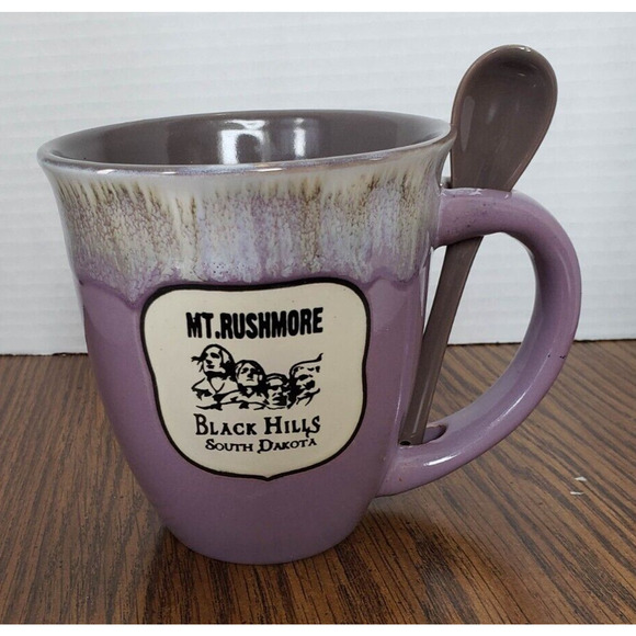 South Dakota Mt Rushmore Purple Souvenir Coffee Cup Tea Mug With Stir Spoon - Picture 1 of 8